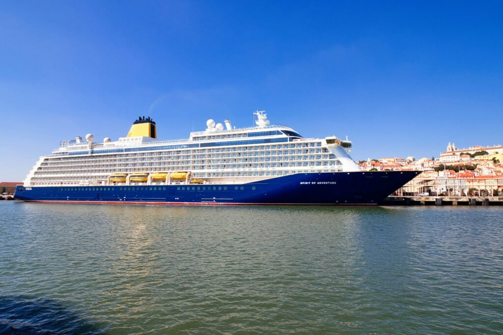 Cruise ship arriving at port during a cruise port day morning