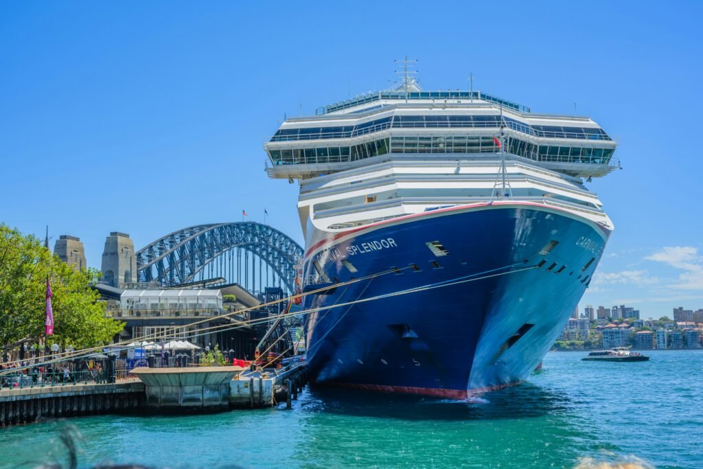 Cruise passengers rushing back to the ship before departure time