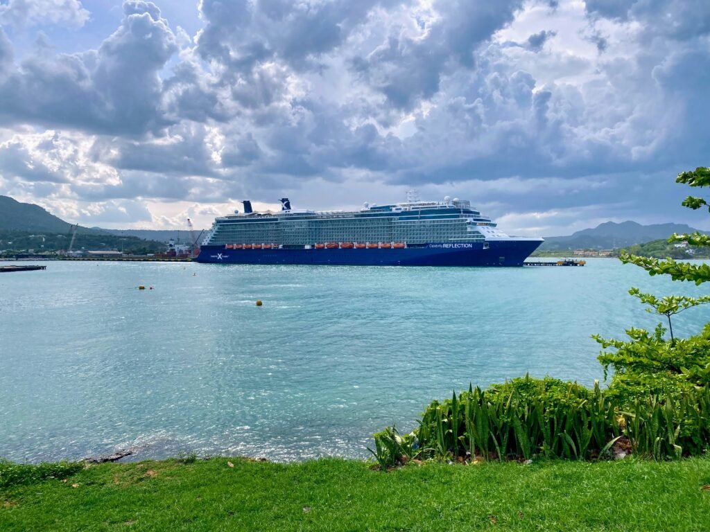 Tender boats carrying cruise passengers from the ship to the port